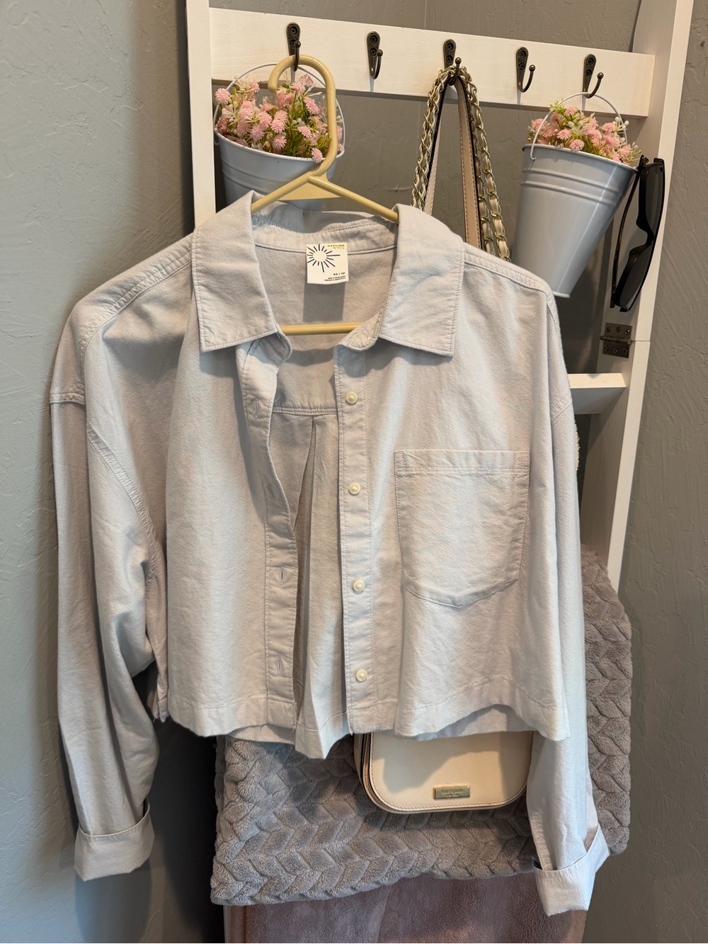 Aerie NWOT Light Blue Cropped Button-Up Shirt Jacket